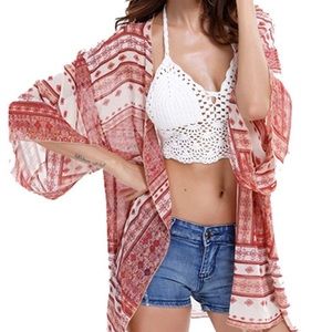 Red Beach cover up. Boho Chic.